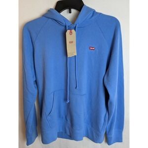 New Levi's Womens Sport Fleece Hoodie with Logo Patch Colony‎ Blue Size Small